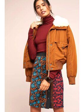 NWT Anthropologie Dolan Left Coast Jacquard Pencil Skirt S Button Mixed Media
